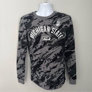 Nike Michigan State Men's Black and Gray Camo Long Sleeve Tee